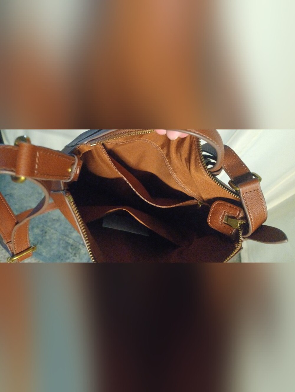 FOSSIL - NEW Genuine Brown Pebbled Leather Crossbody Tote / Convertible Backpack - Picture 8 of 10
